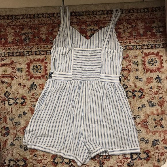 White and Navy Striped Romper - Picture 2 of 3